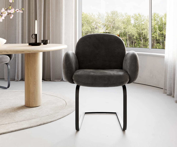 Dining Chair Nube Microfiber Anthracite Vintage Cantilever Flat Base Black Pocket Springs