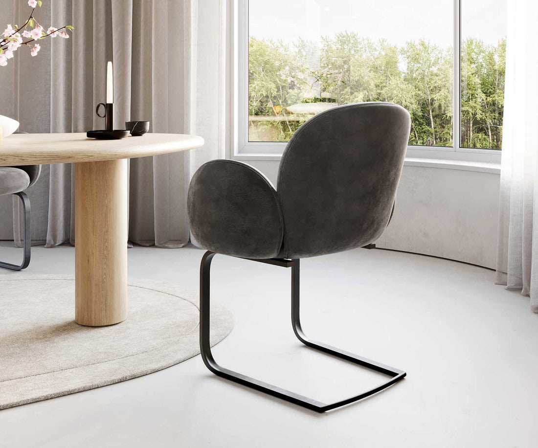 Dining Chair Nube Microfiber Anthracite Vintage Cantilever Flat Base Black Pocket Springs