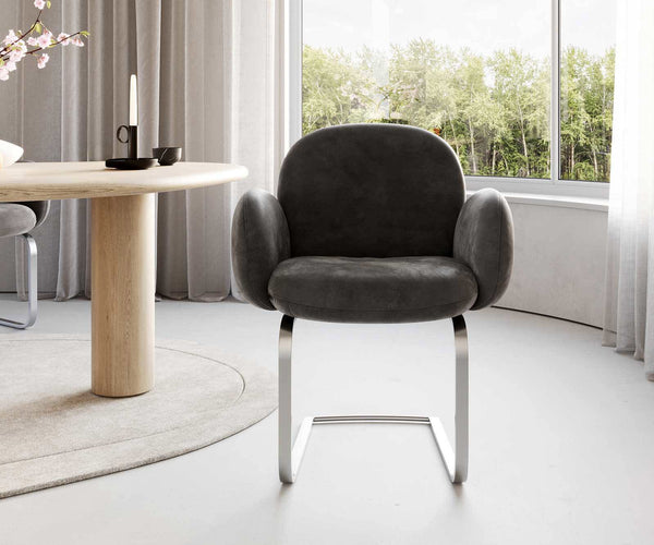 Dining Chair Nube Microfiber Anthracite Vintage Cantilever Flat Base Silver Pocket Springs