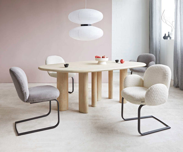 Dining Chair Nube Bouclé White Cantilever Flat Base Black Pocket Springs