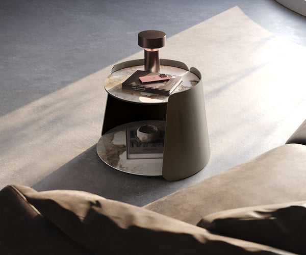 Coffee Table Daban 59x59cm Ceramic Minas Melange Beige Metal Frame Titanium