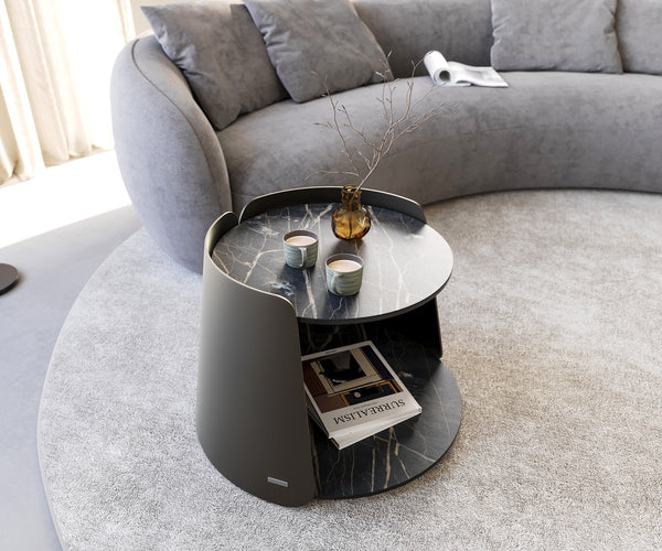 Coffee Table Daban 59x59cm Ceramic Noir Desir Brown Metal Frame Titanium