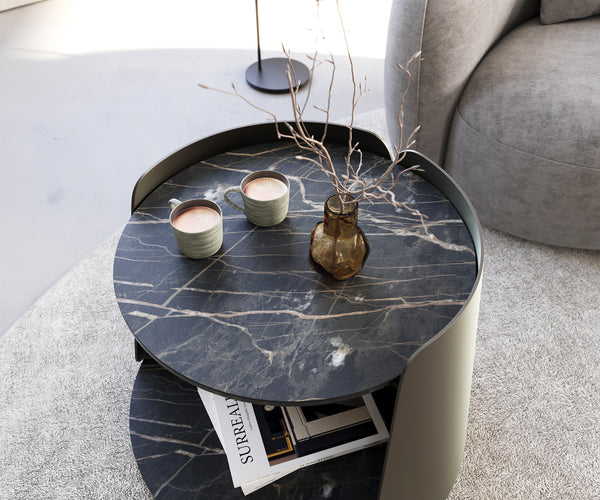 Coffee Table Daban 59x59cm Ceramic Noir Desir Brown Metal Frame Titanium