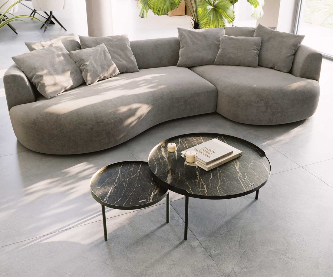 Coffee Table Torrel 80x80cm Ceramic Noir Desir Brown Metal Frame Titanium