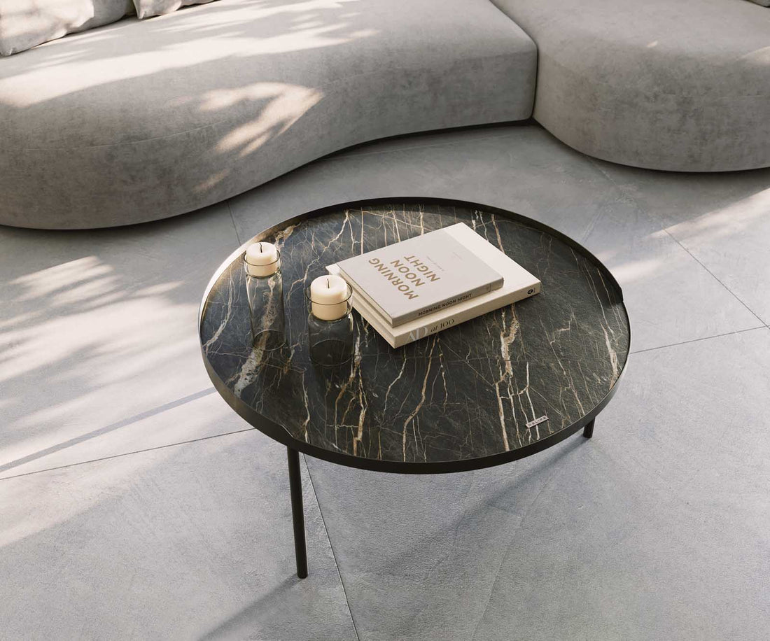 Coffee Table Torrel 80x80cm Ceramic Noir Desir Brown Metal Frame Titanium