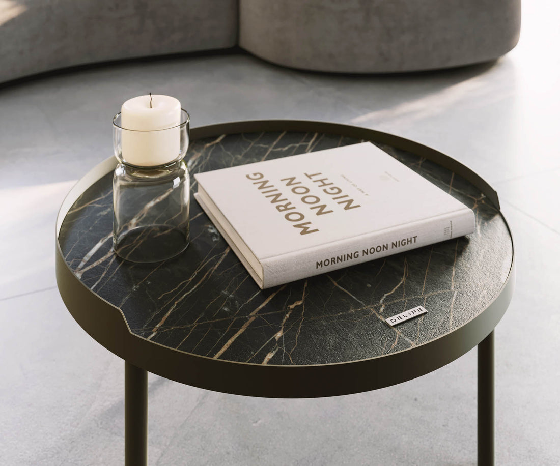 Coffee Table Torrel 50x50cm Ceramic Noir Desir Brown Metal Frame Titanium