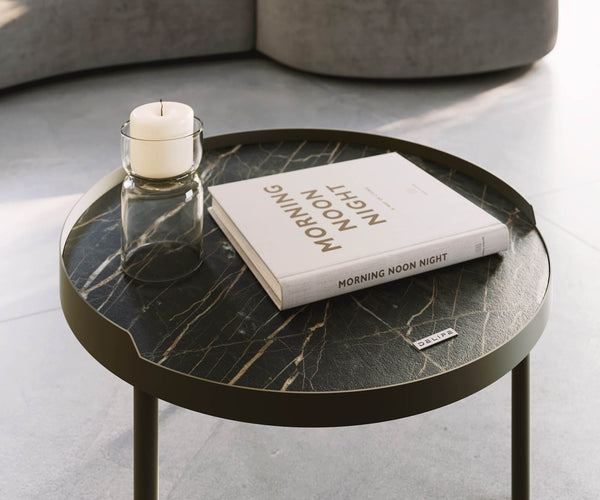 Coffee Table Torrel 50x50cm Ceramic Noir Desir Brown Metal Frame Titanium