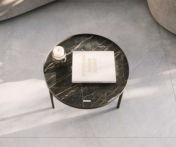 Coffee Table Torrel 50x50cm Ceramic Noir Desir Brown Metal Frame Titanium