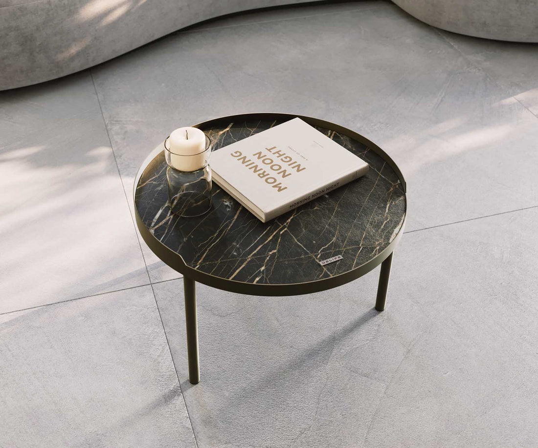 Coffee Table Torrel 50x50cm Ceramic Noir Desir Brown Metal Frame Titanium