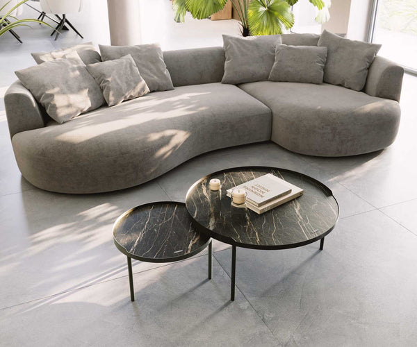 Coffee Table Torrel 50x50cm Ceramic Noir Desir Brown Metal Frame Titanium