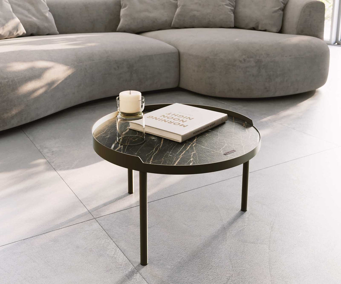 Coffee Table Torrel 50x50cm Ceramic Noir Desir Brown Metal Frame Titanium