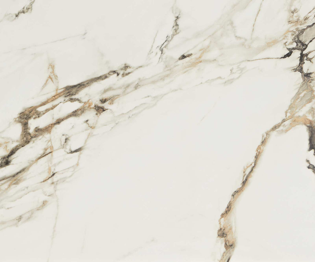 Coffee Table Ekrem 88x85cm Ceramic Calacatta Luxe Gold Haripin Frame Metal Titanium