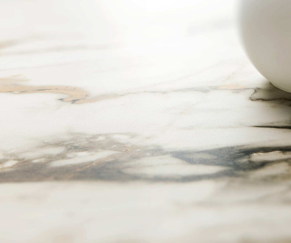 Coffee Table Ekrem 88x85cm Ceramic Calacatta Luxe Gold Haripin Frame Metal Titanium