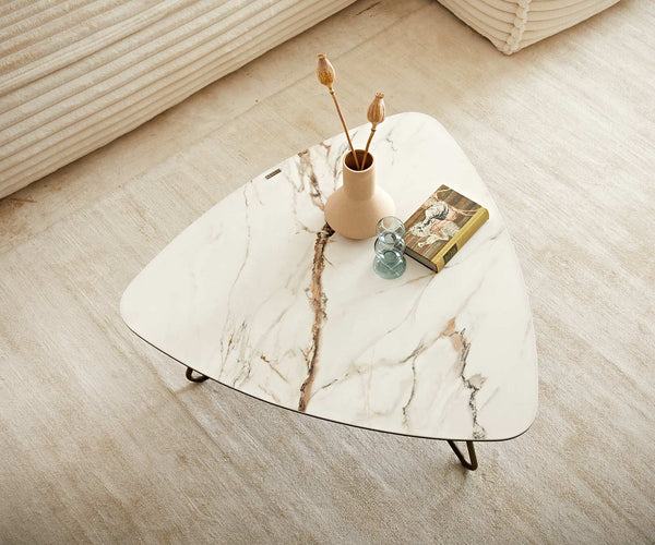 Coffee Table Ekrem 88x85cm Ceramic Calacatta Luxe Gold Haripin Frame Metal Titanium