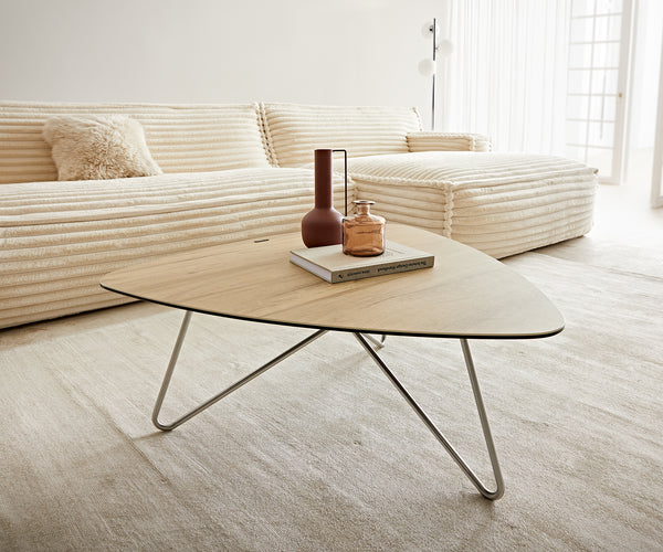 Coffee Table Ekrem 88x85cm Ceramic Sabbia Oak-Look Haripin Frame Metal Silver