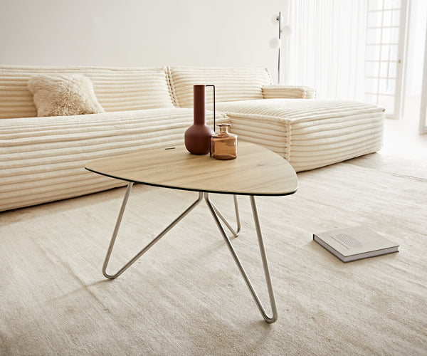 Coffee Table Ekrem 67x65cm Ceramic Sabbia Oak-Look Haripin Frame Metal Silver