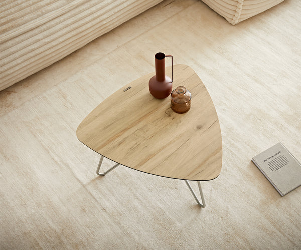 Coffee Table Ekrem 67x65cm Ceramic Sabbia Oak-Look Haripin Frame Metal Silver