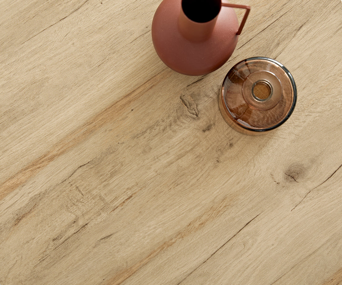 Coffee Table Ekrem 67x65cm Ceramic Sabbia Oak-Look Haripin Frame Metal Silver