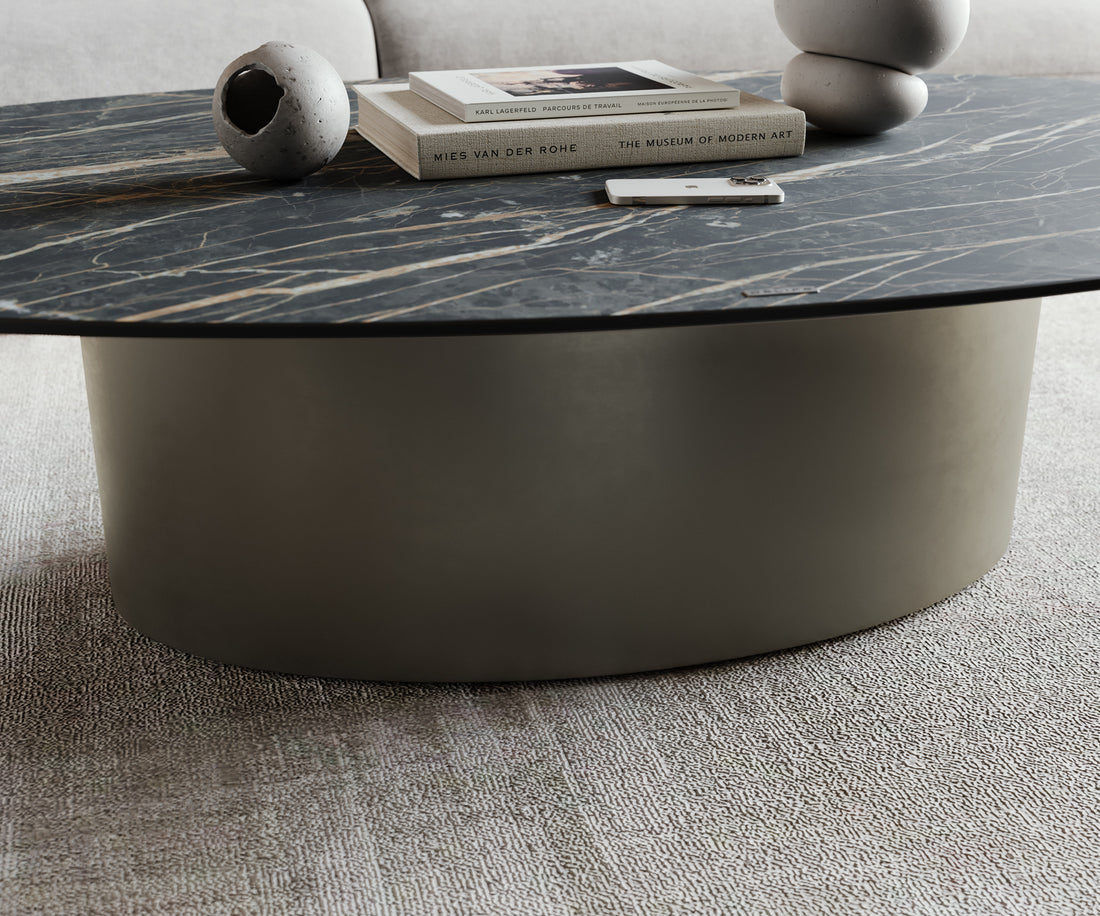 Coffee Table Aurora Oval 150x90cm Ceramic Noir Desir Brown Frame Titanium