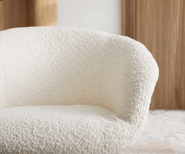 Dining Chair Vinka Bouclé White Cross Angular Base Wooden 180° Swivel Pocket Springs