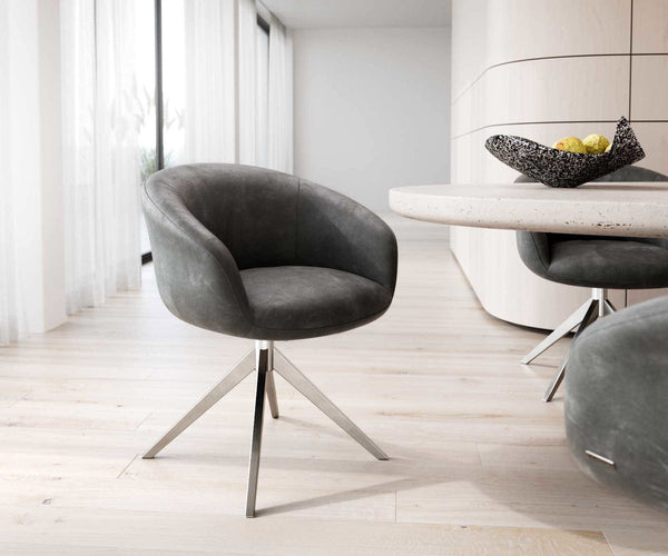 Dining Chair Vinka Microfiber Anthracite Vintage Cross Base 360° Swivel Silver Pocket Springs