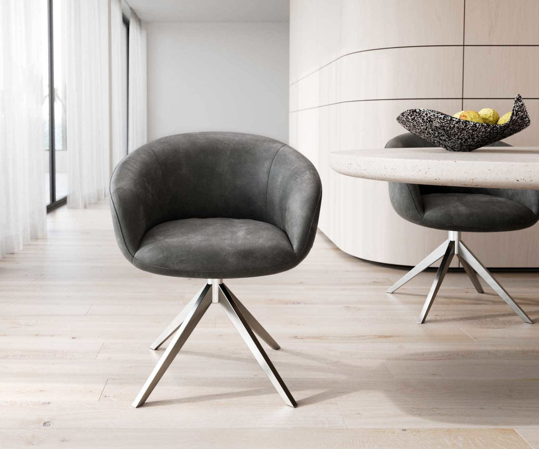 Dining Chair Vinka Microfiber Anthracite Vintage Cross Base 360° Swivel Silver Pocket Springs