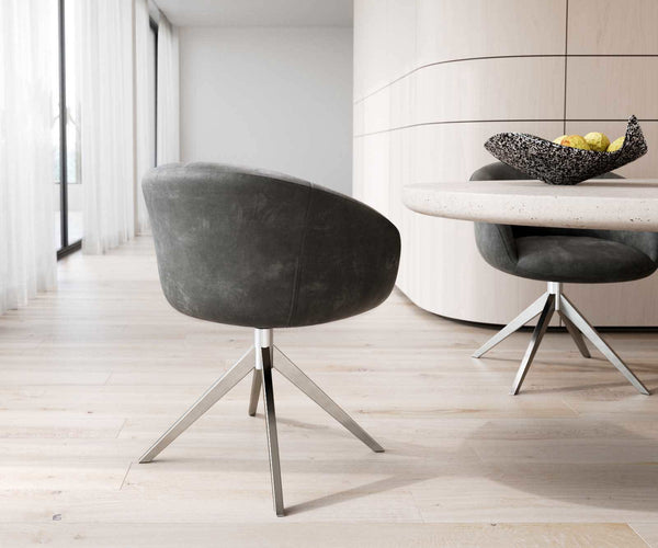 Dining Chair Vinka Microfiber Anthracite Vintage Cross Base 360° Swivel Silver Pocket Springs