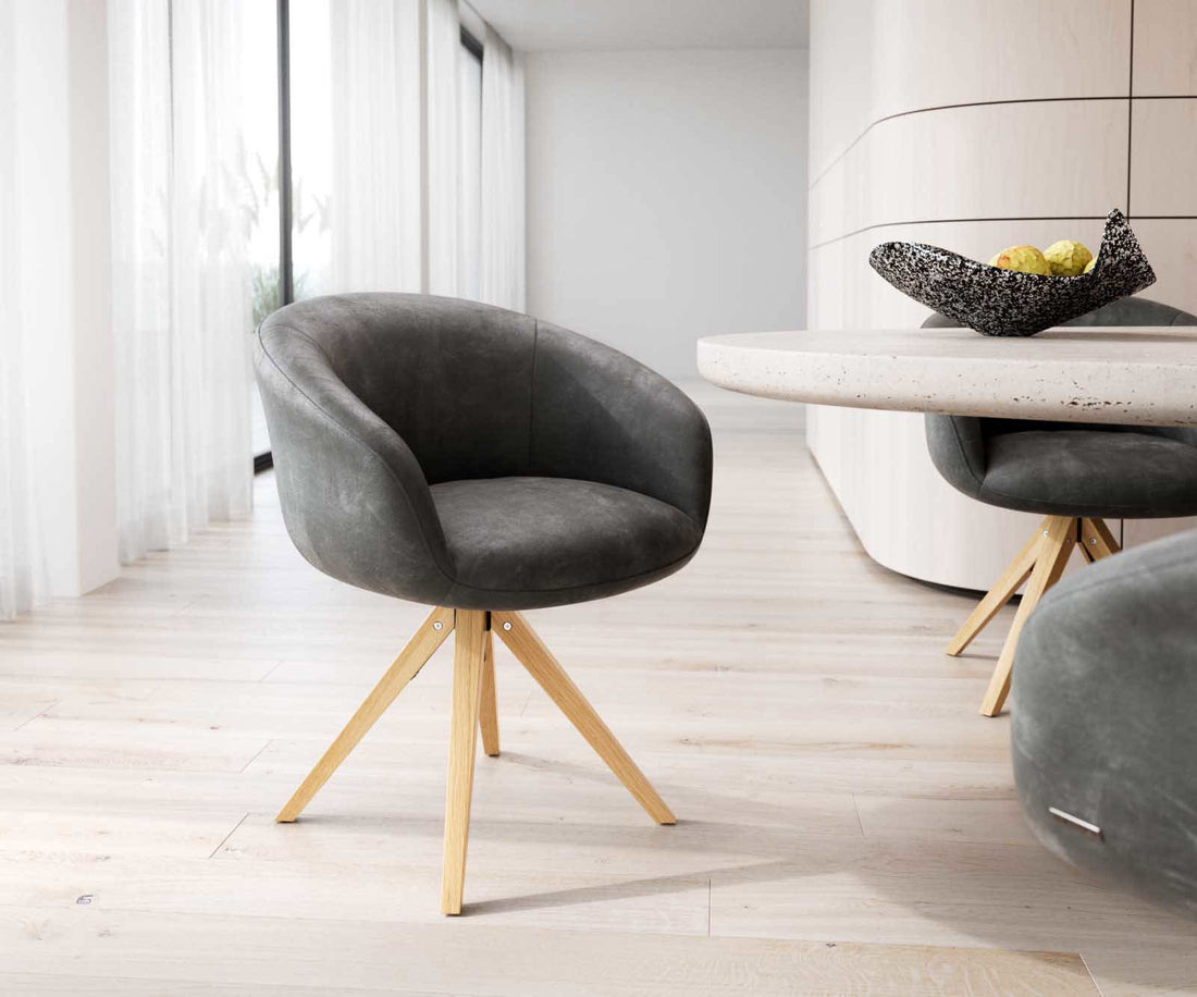 Dining Chair Vinka Microfiber Anthracite Vintage Cross Angular Base Wooden 180° Swivel Pocket Springs