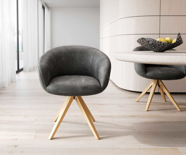 Dining Chair Vinka Microfiber Anthracite Vintage Cross Angular Base Wooden 180° Swivel Pocket Springs