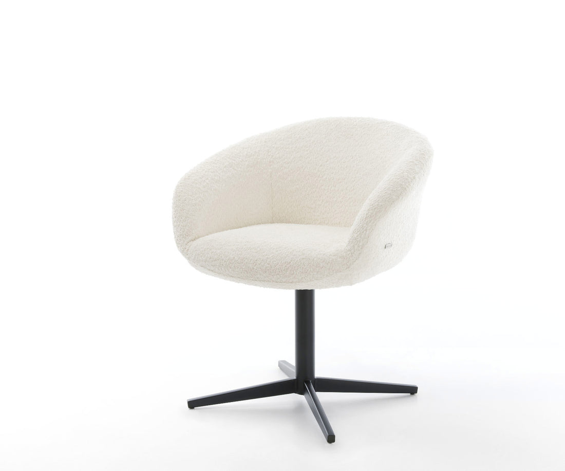 Dining Chair Vinka Bouclé White Star Base 360° Swivel Black Pocket Springs