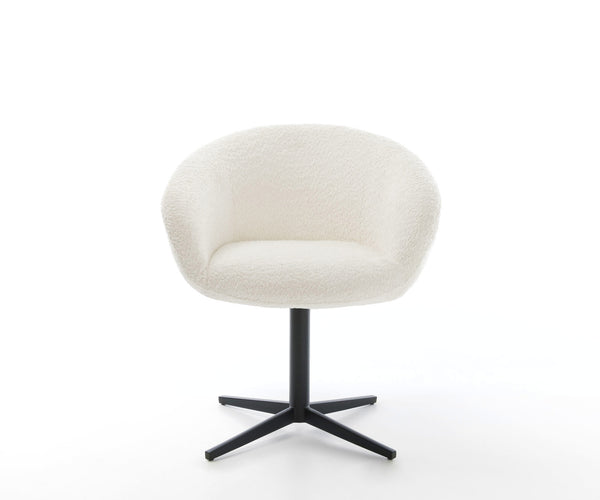 Dining Chair Vinka Bouclé White Star Base 360° Swivel Black Pocket Springs