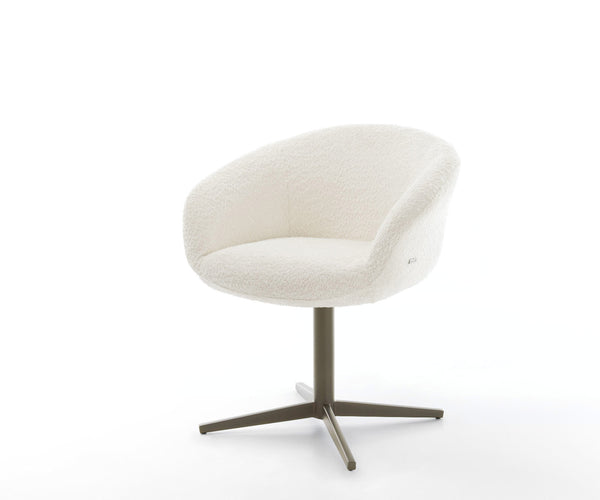 Dining Chair Vinka Bouclé White Star Base 360° Swivel Titanium Pocket Springs