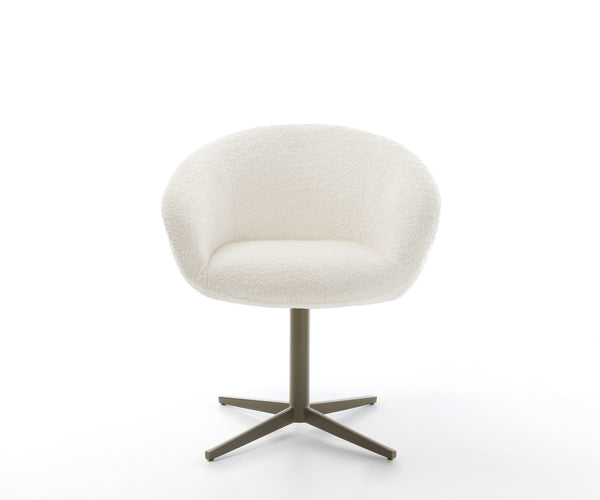Dining Chair Vinka Bouclé White Star Base 360° Swivel Titanium Pocket Springs