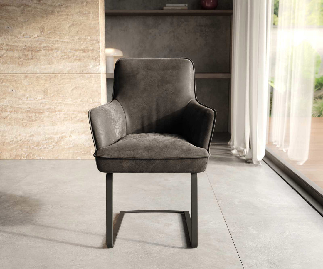 Dining Chair Heira Microfiber Anthracite Vintage Cantilever Flat Base Black Pocket Springs