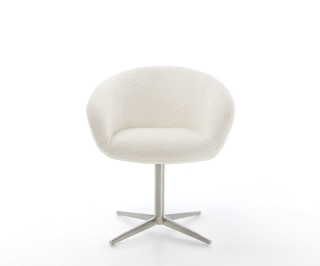 Dining Chair Vinka Bouclé White Star Base 360° Swivel Silver Pocket Springs