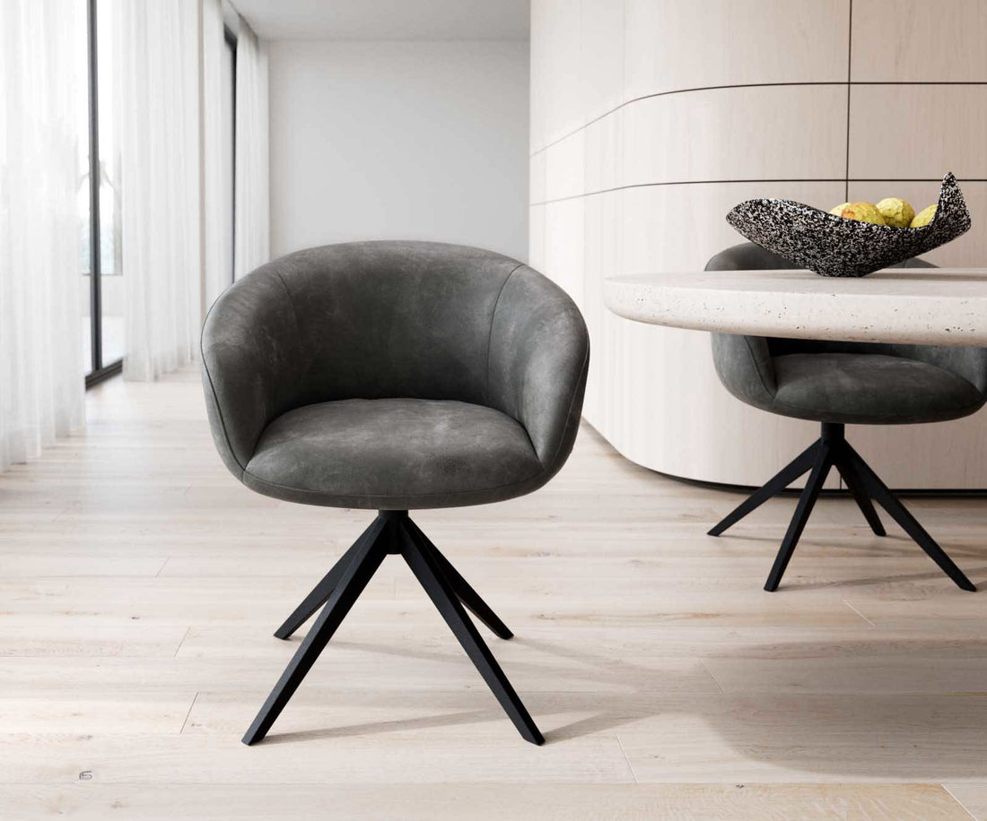 Dining Chair Vinka Microfiber Anthracite Vintage Cross Base 360° Swivel Black Pocket Springs