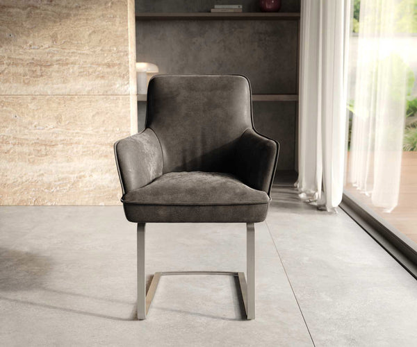 Dining Chair Heira Microfiber Anthracite Vintage Cantilever Flat Base Silver Pocket Springs