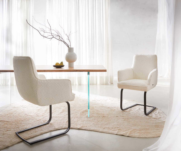 Dining Chair Heira Bouclé White Cantilever Flat Base Black Pocket Springs