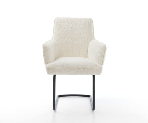 Dining Chair Heira Bouclé White Cantilever Round Base Black Pocket Springs