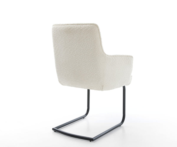 Dining Chair Heira Bouclé White Cantilever Round Base Black Pocket Springs