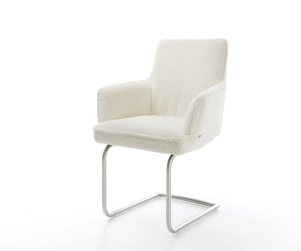 Dining Chair Heira Bouclé White Cantilever Round Base Silver Pocket Springs