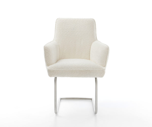 Dining Chair Heira Bouclé White Cantilever Round Base Silver Pocket Springs