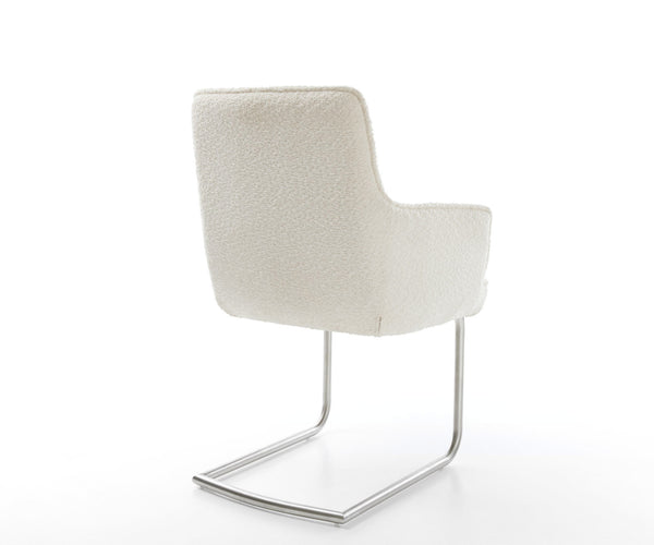 Dining Chair Heira Bouclé White Cantilever Round Base Silver Pocket Springs