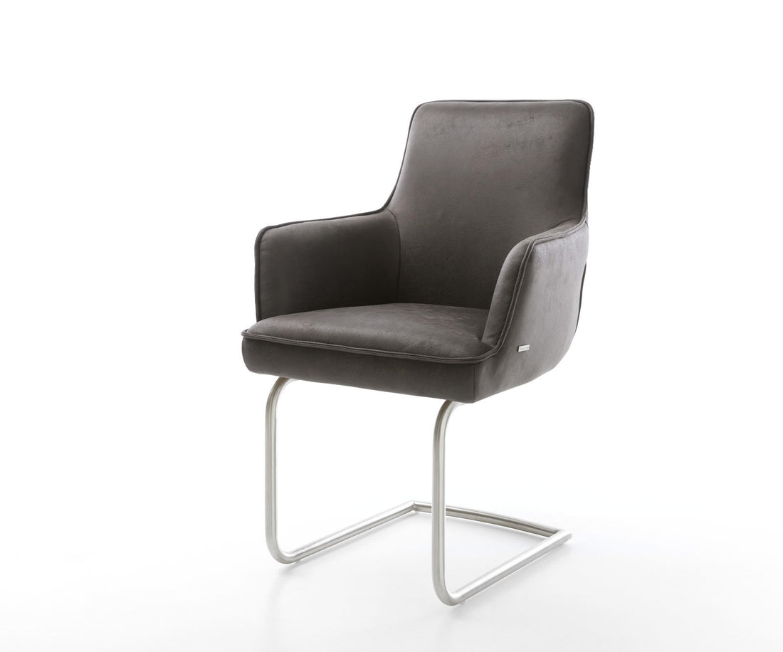 Dining Chair Heira Microfiber Anthracite Vintage Cantilever Round Base Silver Pocket Springs