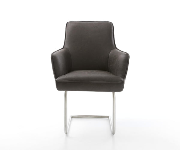 Dining Chair Heira Microfiber Anthracite Vintage Cantilever Round Base Silver Pocket Springs