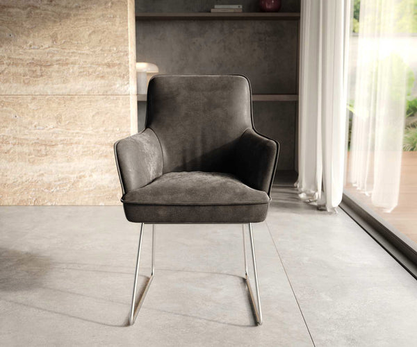 Dining Chair Heira Microfiber Anthracite Vintage Sled Base Silver Pocket Springs