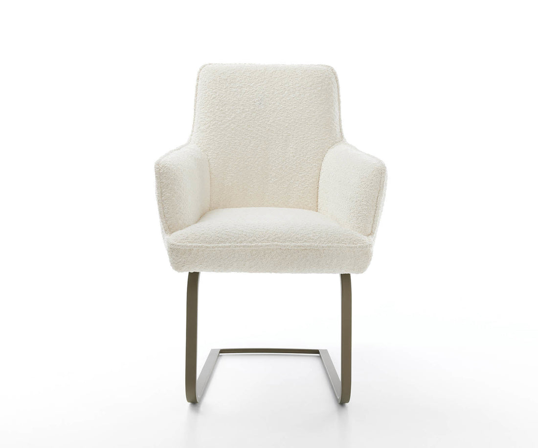 Dining Chair Heira Bouclé White Cantilever Flat Base Titanium Pocket Springs