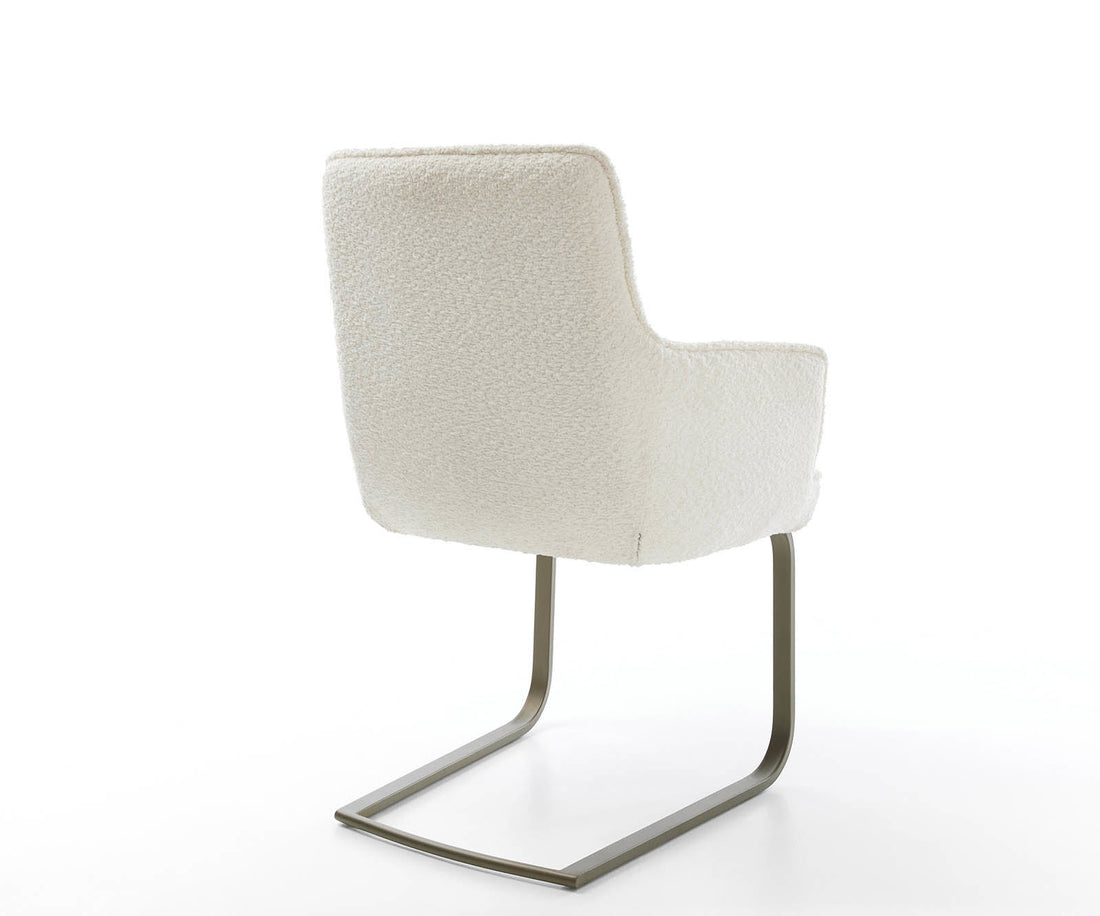 Dining Chair Heira Bouclé White Cantilever Flat Base Titanium Pocket Springs