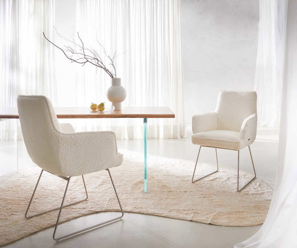 Dining Chair Heira Bouclé White Sled Base Silver Pocket Springs