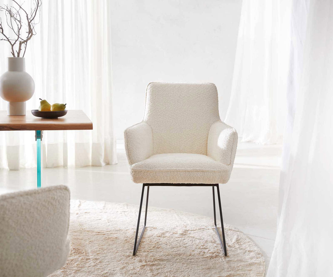 Dining Chair Heira Bouclé White Sled Base Black Pocket Springs